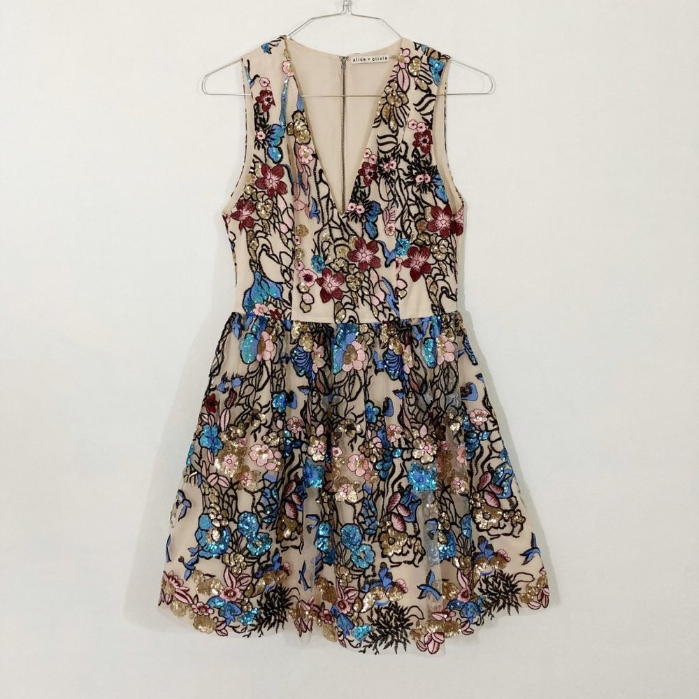 Alice + Olivia Floral Embroidered Mini Dress